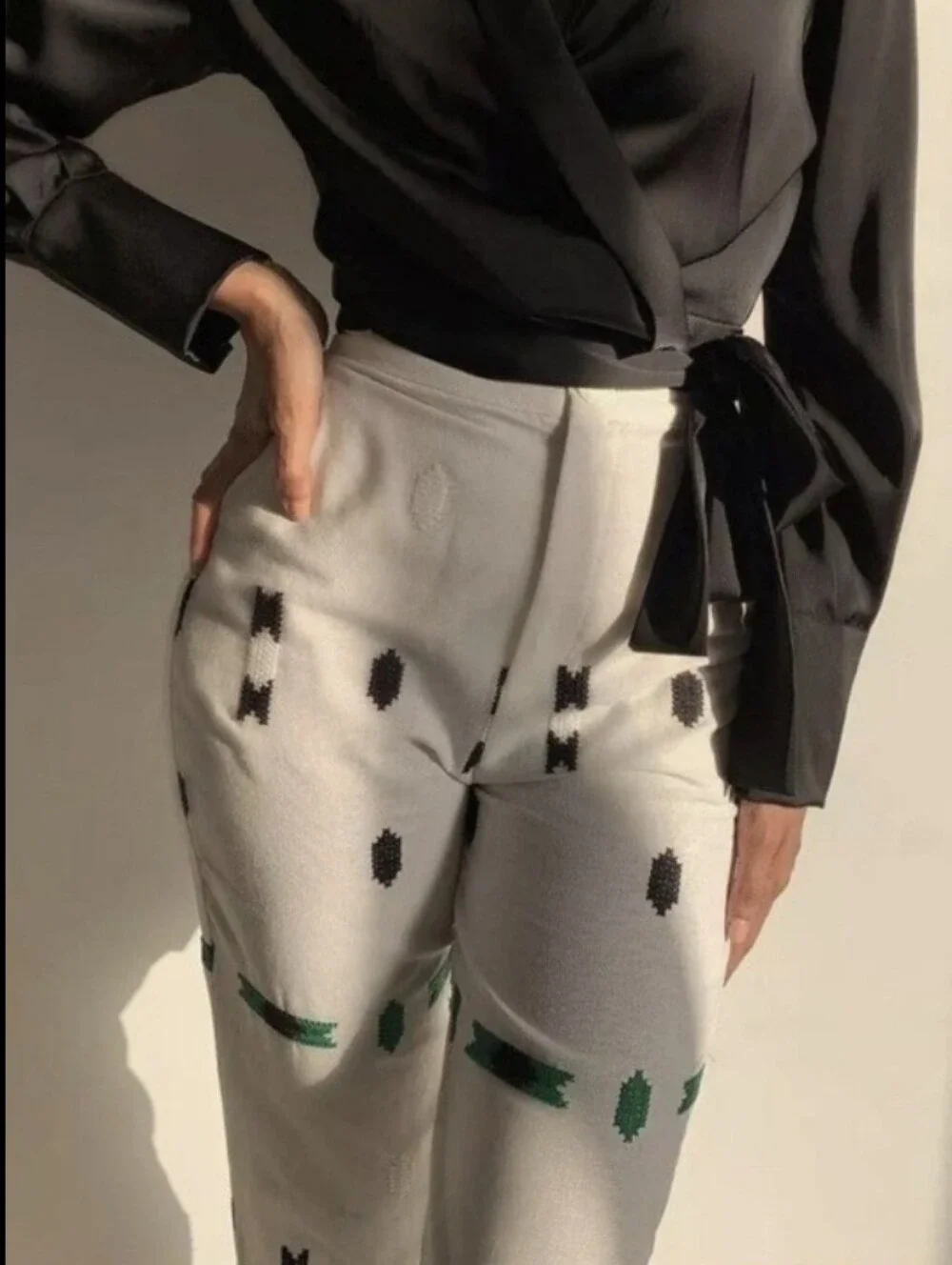 Blogger Fav! ZARA Linen Embroidered Ankle Pant Trouser Crop High Rise Straight